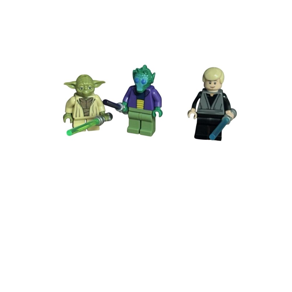 lot of 3 star wars minifigures Legos. Yoda Jedi, Onaconda Farr & Luke Skywalker
